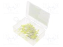 3mm; yellow; 68mcd; 30°; Kit: LED; plastic box; 100pcs.