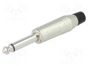 Plug; Jack 6,35mm; male; mono; straight; for cable; soldering; grey