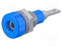 Socket; 2mm banana; 10A; 23mm; blue; Mounting: soldered,on panel