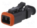 Connector: wire-wire; AT; plug; female; PIN: 2; IP67; Locking: latch