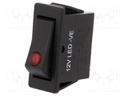 ROCKER; SPST; Pos: 2; OFF-ON; 12A/250VAC; black; LED 12VDC; -25÷85°C