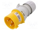 Connector: AC supply; plug; male; 32A; 110VAC; IP44; Layout: 2P+PE
