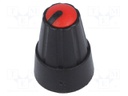 Knob; miniature; plastic; Shaft d: 6mm; Ø13x19mm; black; red