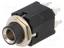 Socket; Jack 6,35mm; female; stereo; with double switch; straight