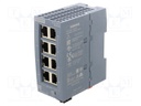 Switch, 8 Ports, Industrial, Unmanaged Gigabit Ethernet, DIN Rail, RJ45 x 8, 10Mbps, 100Mbps, 1Gbps