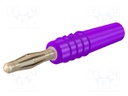 Plug; 2mm banana; 10A; 30VAC; 60VDC; violet; gold-plated; 0.5mm2