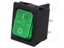 ROCKER; DPST; Pos: 2; OFF-ON; 20A/250VAC; green; IP40; 100mΩ; UL94V-0