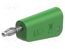 Plug; 4mm banana; 19A; 30VAC; 60VDC; green; nickel plated; 2.5mm2