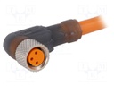 Connection lead; M8; PIN: 3; angled; 2m; plug; 60VAC; 4A; -25÷90°C