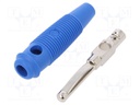 Plug; 4mm banana; 16A; 60VDC; blue; with 4mm transversal socket