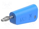 Plug; 4mm banana; 19A; 30VAC; 60VDC; blue; nickel plated; 2.5mm2