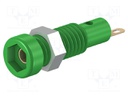 Socket; 2mm banana; 10A; 23.3mm; green; Plating: gold-plated; 60VDC