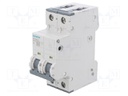 Circuit breaker; 230/400VAC; Inom: 2A; Poles: 2; DIN; Charact: C; 6kA