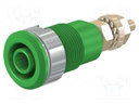 Socket; 4mm banana; 32A; 1kV; Cutout: Ø12.2mm; green; gold-plated