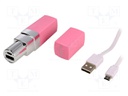 Re-battery: powerbank; 2600mAh; 1A; Out: USB; Colour: pink; 5VDC