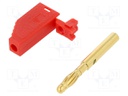 Plug; 4mm banana; 32A; 30V; red; with 4mm axial socket; 2.5mm2