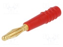 Plug; 2mm banana; 10A; 60V; red; Plating: gold-plated; 0.5mm2