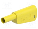 4mm banana; 32A; 1kV; yellow; insulated,with 4mm axial socket