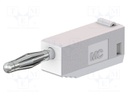 Plug; 2mm banana; 10A; 30VAC; 60VDC; white; nickel plated; 0.5mm2