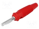 Plug; 4mm banana; 16A; 60VDC; red; with 4mm transversal socket