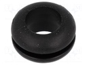 Grommet; Ømount.hole: 9.5mm; Øhole: 8mm; PVC; black; -30÷60°C; D: 8mm