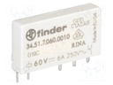 Relay: electromagnetic; SPDT; Ucoil: 60VDC; 6A/250VAC; 6A/30VDC