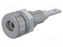 Socket; 2mm banana; 10A; 23mm; grey; soldered,on panel; insulated