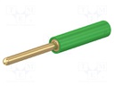 Adapter; 2mm banana; green; gold-plated; 36.5mm; Mounting: plug-in