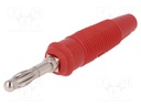 Plug; 4mm banana; 32A; 60VDC; red; 3mΩ; 4.2mm2; Contacts: brass