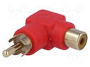 Coupler; RCA socket,RCA plug; mono; red; angled 90°