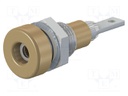 Socket; 2mm banana; 10A; 23mm; brown; soldered,on panel; insulated