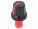 Knob; with pointer; ABS; Shaft d: 6mm; Ø16x14.4mm; black; push-in