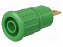 Socket; 4mm banana; 24A; 1kV; green; gold-plated; on panel; 12.2mm