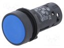 Switch: push-button; Stabl.pos: 1; NC + NO; 0.3A/240VAC; 22mm; blue