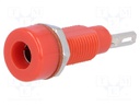 Socket; 4mm banana; 10A; 60VDC; red; nickel plated; screw,on panel