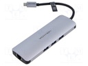 Hub USB; grey; Number of ports: 9; 0.1m; Enclos.mat: ABS,aluminium