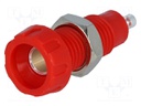 Socket; 4mm banana; 10A; 50VDC; 28.5mm; red; nickel plated; 10mΩ