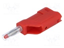 Plug; 4mm banana; 10A; 60VDC; red; with 4mm axial socket; 58.5mm