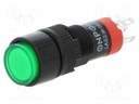 Switch: push-button; Pos: 2; SPDT; 0.5A/250VAC; 1A/24VDC; green