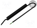 Wire: coiled; 3x0,5mm2; unshielded; PUR; black; 300V; 1500mm; 6000mm