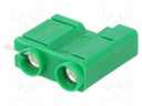 Socket; 4mm banana; 10A; 250VDC; green; silver plated; PCB; 29.7mm