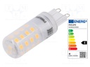 LED lamp; warm white; G9; 230VAC; 480lm; 4W; 300°; 2700K; CRImin: 80