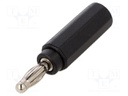 Adapter,socket,plug; 4mm banana; 20A; 600V; black; non-insulated