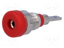 Socket; 2mm banana; 10A; 23mm; red; Mounting: screw,on panel