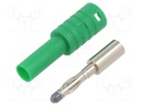 Plug; 4mm banana; 36A; 1kVAC; green; insulated; 63mm; 8mΩ; on cable