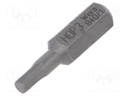 Screwdriver bit; Allen hex key; HEX 3mm; Overall len: 25mm