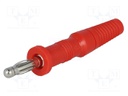 Plug; 4mm banana; 10A; 60VDC; red; Max.wire diam: 4mm