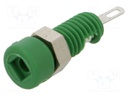 Socket; 2mm banana; 6A; Overall len: 21mm; green; on panel,screw