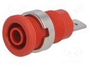 Socket; 4mm banana; 24A; red; nickel plated; screw,on panel; 34mm