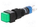 Switch: push-button; Pos: 2; SPDT; 0.5A/250VAC; 1A/24VDC; green